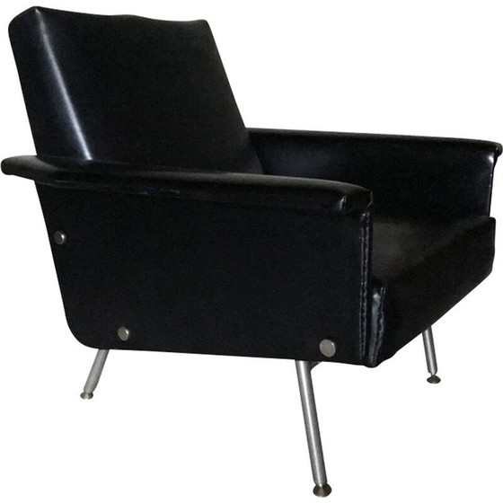 Image 1 of Vintage fauteuil in zwart kunstleer