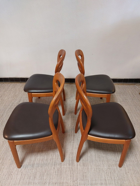 Image 1 of Deens Design Eetkamerstoelen Moller Teak/Leer - 4 Stuks