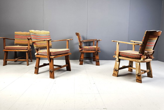 Image 1 of Brutalistische houten fauteuils van Artifort, 1950S