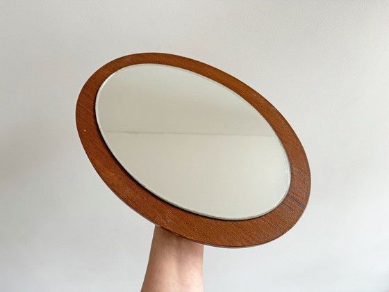 Image 1 of 1X Vintage Ovale Teak Spiegel