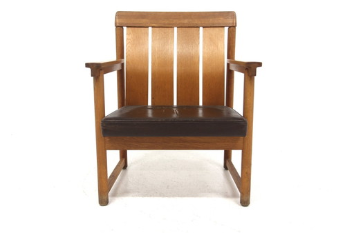  Eiken en leren fauteuil, Ferdinand Lundqvist, Zweden, 1960