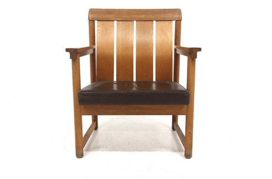 Image 1 of  Eiken en leren fauteuil, Ferdinand Lundqvist, Zweden, 1960