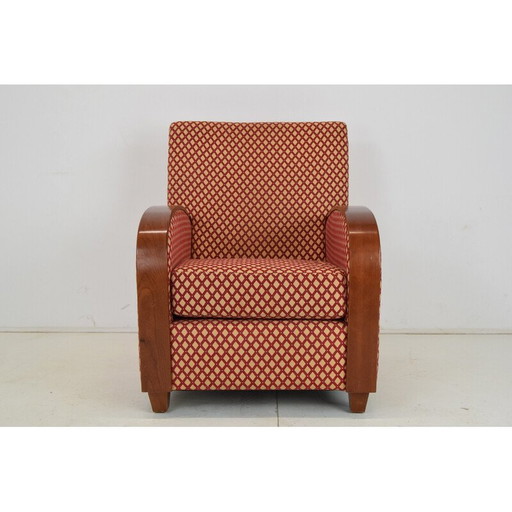 Vintage fauteuil in stof en hout, Tsjecho-Slowakije 1980
