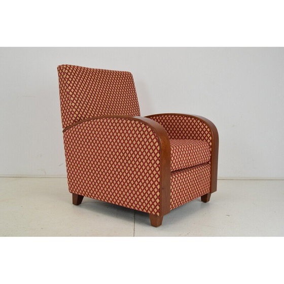 Image 1 of Vintage fauteuil in stof en hout, Tsjecho-Slowakije 1980
