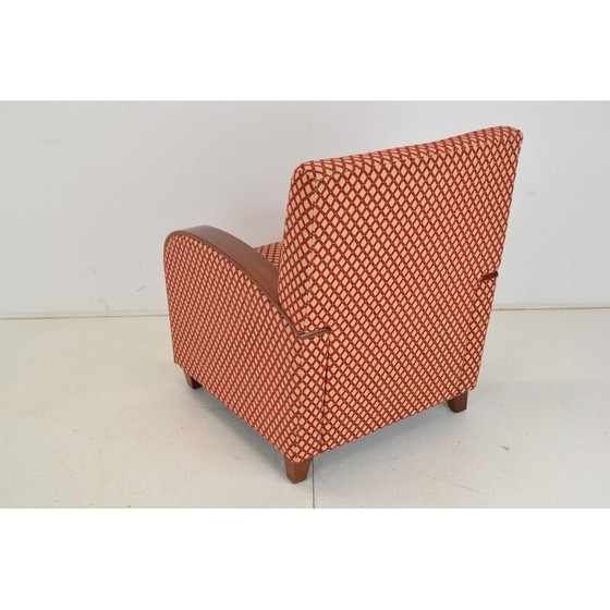 Image 1 of Vintage fauteuil in stof en hout, Tsjecho-Slowakije 1980