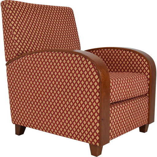 Vintage fauteuil in stof en hout, Tsjecho-Slowakije 1980