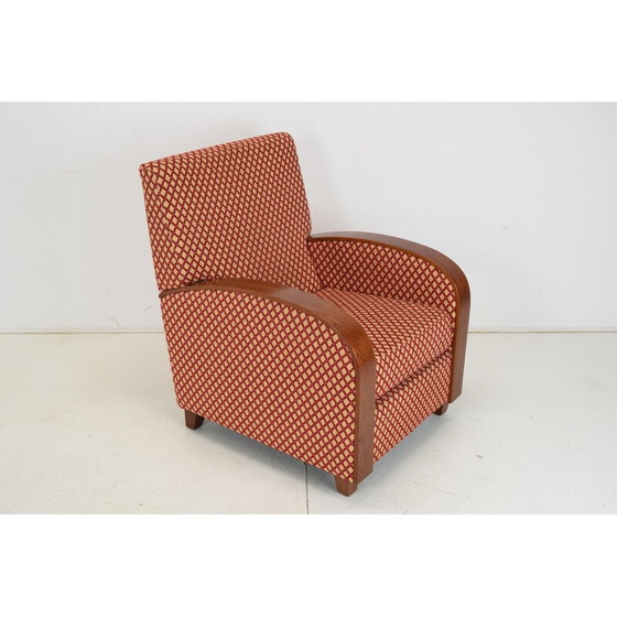 Image 1 of Vintage fauteuil in stof en hout, Tsjecho-Slowakije 1980