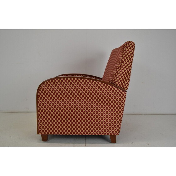 Image 1 of Vintage fauteuil in stof en hout, Tsjecho-Slowakije 1980