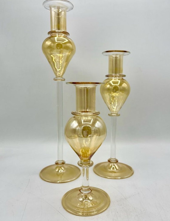 Image 1 of Seguso Kandelaars Murano Glas Ingelegd 24 K