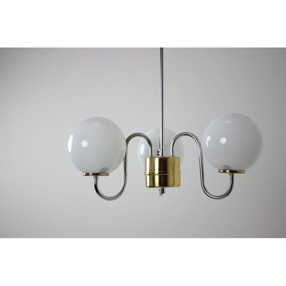 Image 1 of Vintage kroonluchter van glas en metaal door Lidokov, Tsjecho-Slowakije 1960