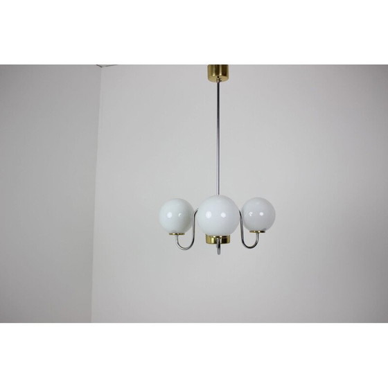 Image 1 of Vintage kroonluchter van glas en metaal door Lidokov, Tsjecho-Slowakije 1960