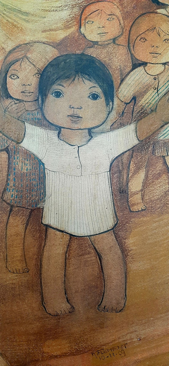 Image 1 of Vintage wanddecoratie op hout schilderij