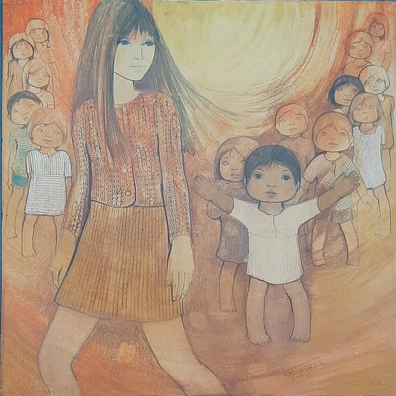 Image 1 of Vintage wanddecoratie op hout schilderij