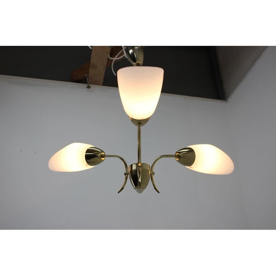 Image 1 of Vintage kroonluchter van messing en glas, Tsjecho-Slowakije 1970