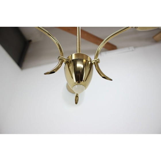 Image 1 of Vintage kroonluchter van messing en glas, Tsjecho-Slowakije 1970