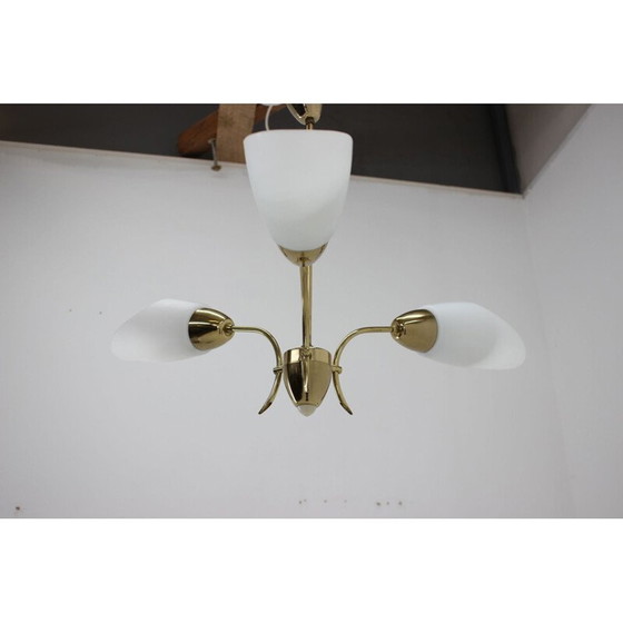 Image 1 of Vintage kroonluchter van messing en glas, Tsjecho-Slowakije 1970