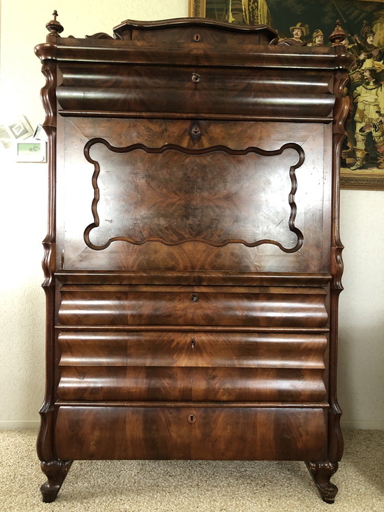 Image 1 of Biedermeier Secretaire - Bureau Antiek, Notenhout