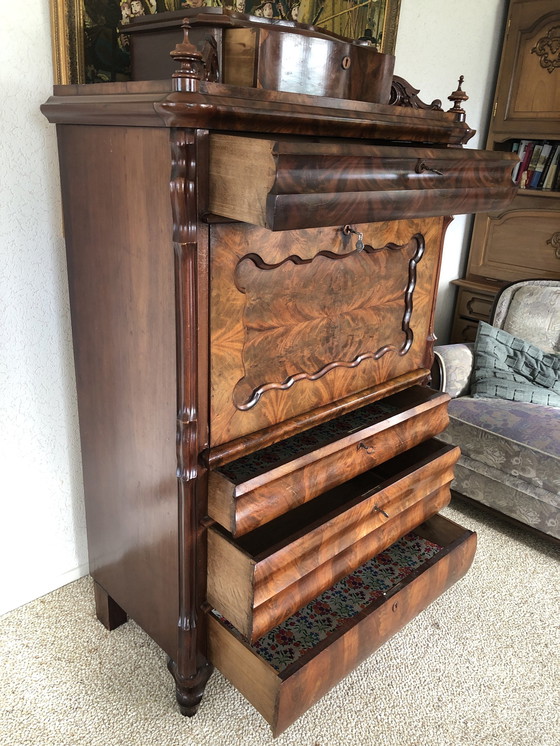 Image 1 of Biedermeier Secretaire - Bureau Antiek, Notenhout