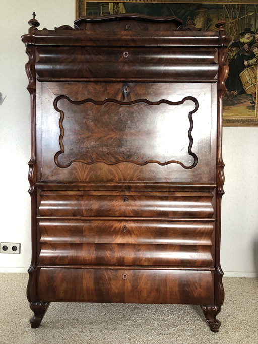 Biedermeier Secretaire - Bureau Antiek, Notenhout