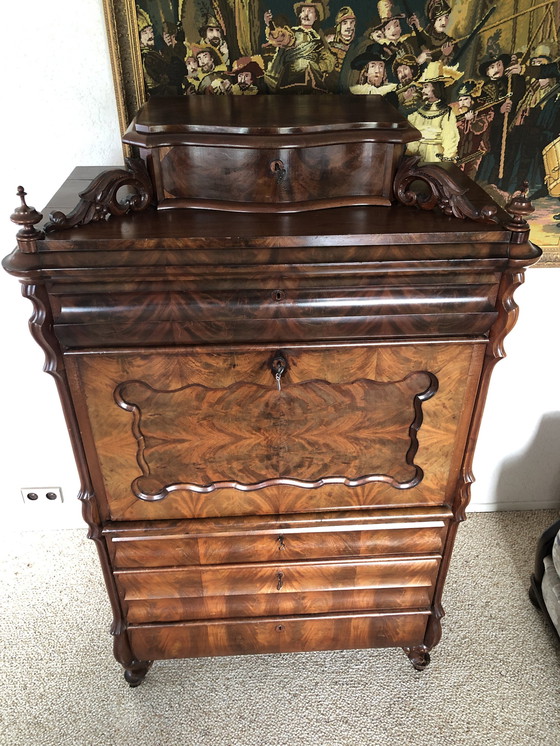 Image 1 of Biedermeier Secretaire - Bureau Antiek, Notenhout