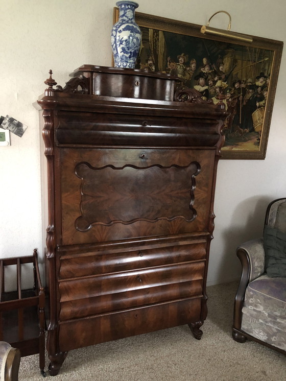 Image 1 of Biedermeier Secretaire - Bureau Antiek, Notenhout