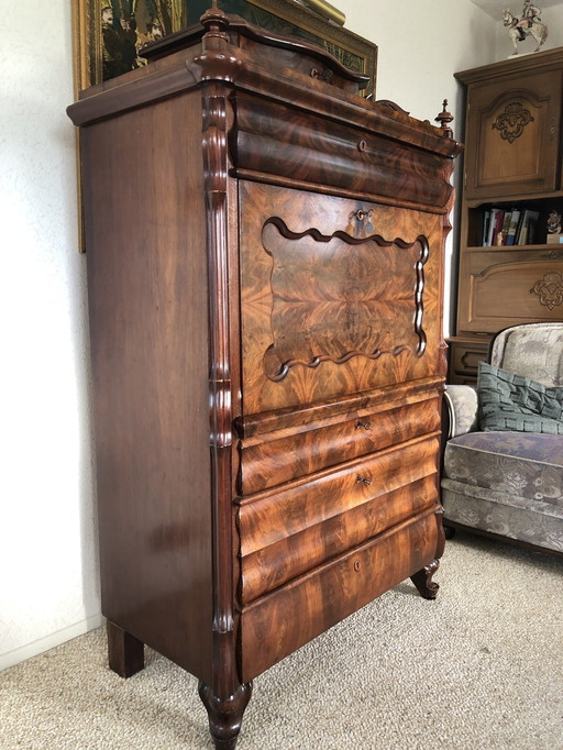 Biedermeier Secretaire - Bureau Antiek, Notenhout