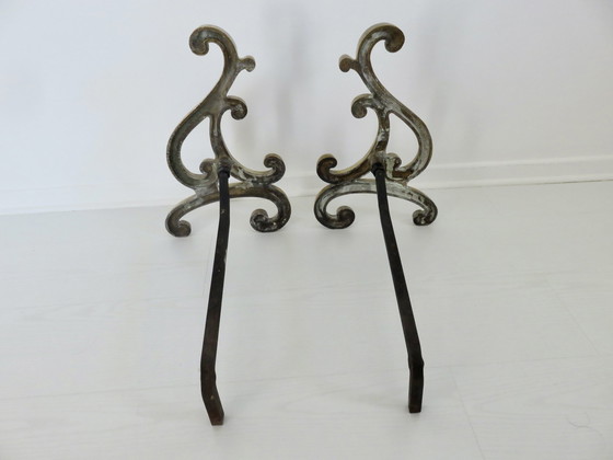 Image 1 of Paar Art Nouveau massief bronzen Andirons, jaren 1920-1930, Frankrijk