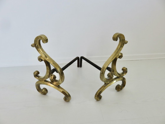 Image 1 of Paar Art Nouveau massief bronzen Andirons, jaren 1920-1930, Frankrijk