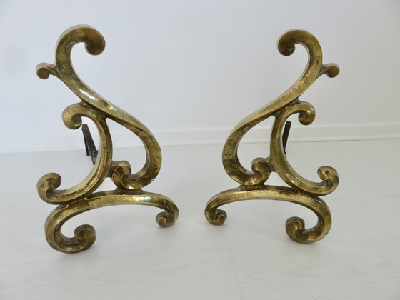 Image 1 of Paar Art Nouveau massief bronzen Andirons, jaren 1920-1930, Frankrijk