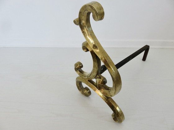 Image 1 of Paar Art Nouveau massief bronzen Andirons, jaren 1920-1930, Frankrijk