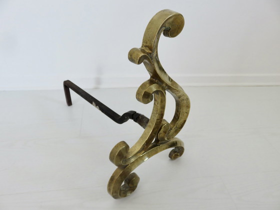 Image 1 of Paar Art Nouveau massief bronzen Andirons, jaren 1920-1930, Frankrijk