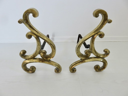 Paar Art Nouveau massief bronzen Andirons, jaren 1920-1930, Frankrijk