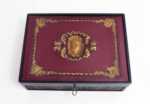 Art Nouveau Leren Doos, Italië 1970