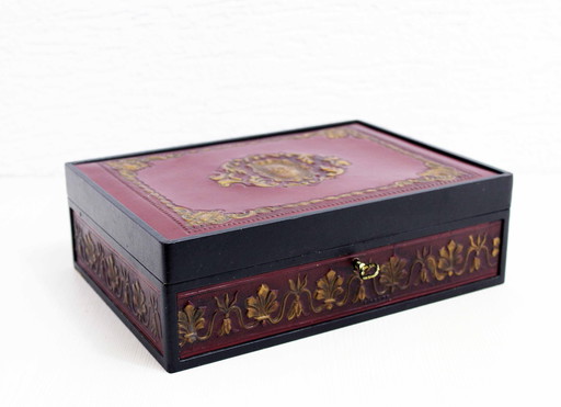 Art Nouveau Leren Doos, Italië 1970