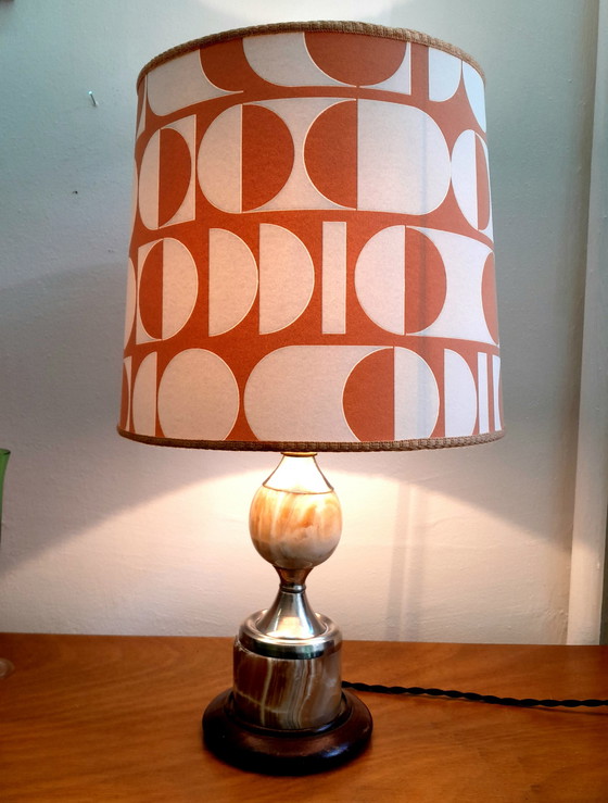 Image 1 of Vintage marmeren lamp met handgemaakte kap