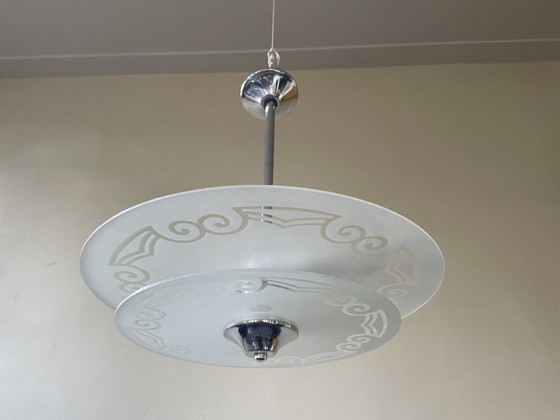 Image 1 of Aparte Hanglamp Schijflamp Art Deco 1930 Frans