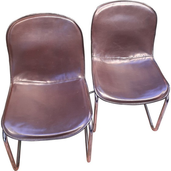Image 1 of Paar vintage eetkamerstoelen bekleed met koeienleer door Gastone Rinaldi, Italië 1960