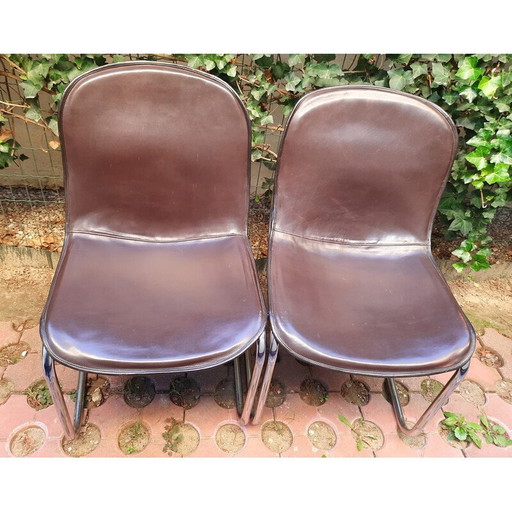 Paar vintage eetkamerstoelen bekleed met koeienleer door Gastone Rinaldi, Italië 1960