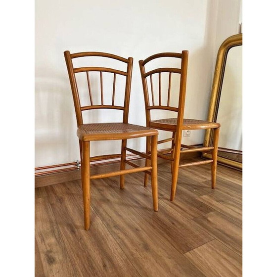 Image 1 of Paar vintage houten rieten stoelen