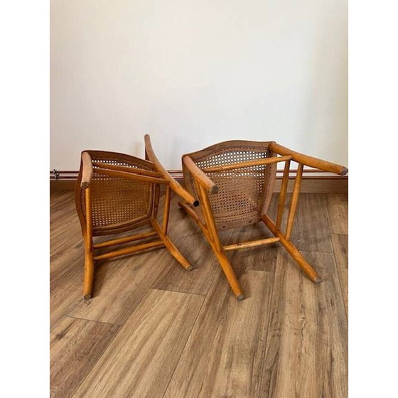 Image 1 of Paar vintage houten rieten stoelen