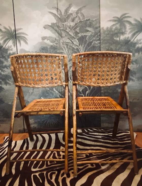 Image 1 of 4x Vintage Bamboe Klapstoelen
