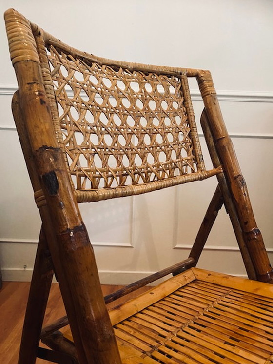 Image 1 of 4x Vintage Bamboe Klapstoelen