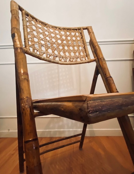 Image 1 of 4x Vintage Bamboe Klapstoelen