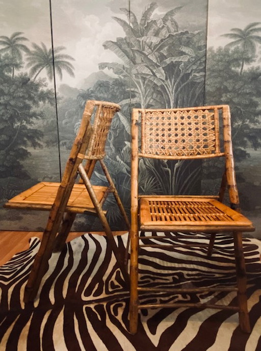 4x Vintage Bamboe Klapstoelen