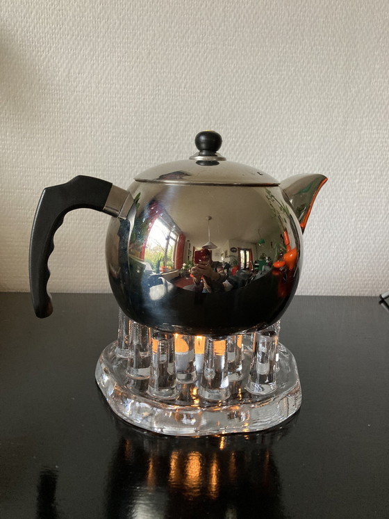 Image 1 of Vintage Jaren 70 Theepot verwarmer, Theelicht Van Glas