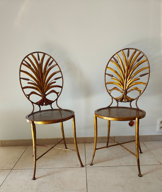 Image 1 of S. Salvadori Gilted Gold Wheat Sheaf Chairs 