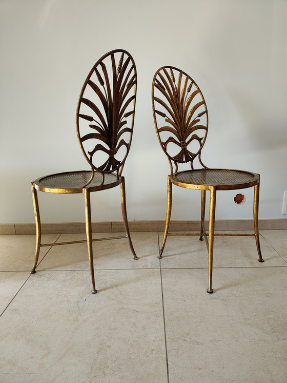 Image 1 of S. Salvadori Gilted Gold Wheat Sheaf Chairs 