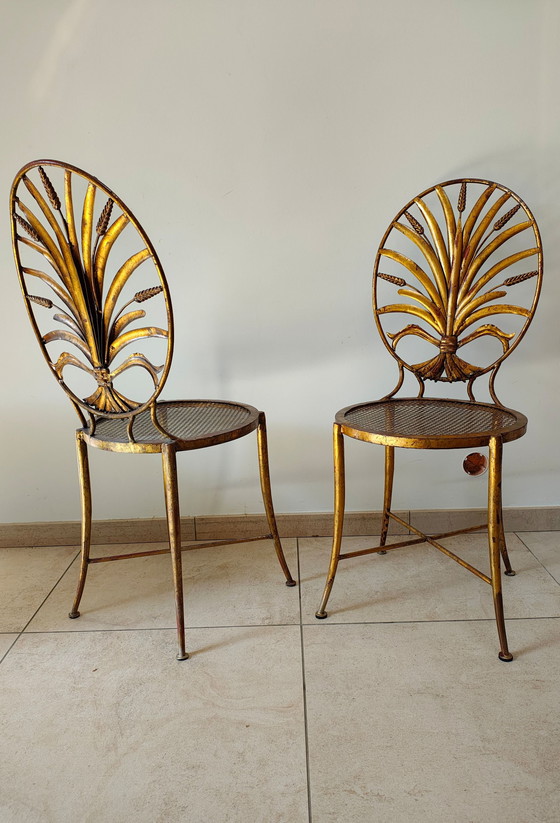 Image 1 of S. Salvadori Gilted Gold Wheat Sheaf Chairs 