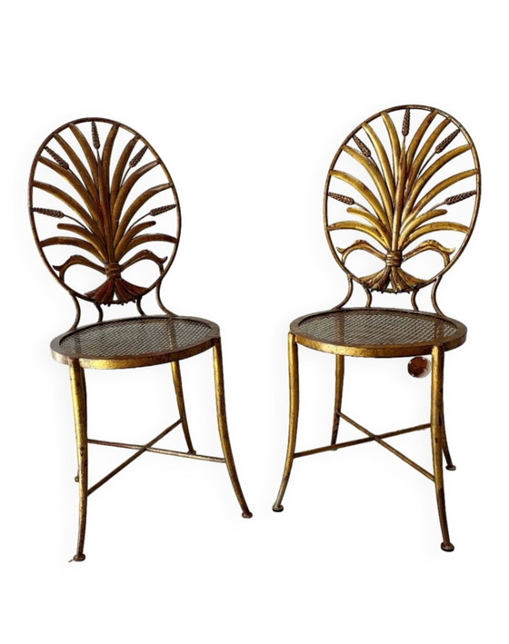 Image 1 of S. Salvadori Gilted Gold Wheat Sheaf Chairs 