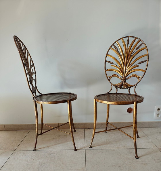 Image 1 of S. Salvadori Gilted Gold Wheat Sheaf Chairs 